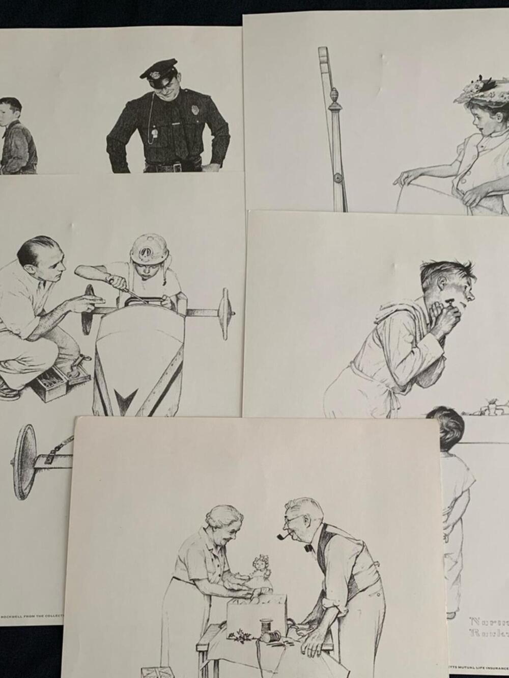 Vintage Norman Rockwell "Family Americana" Ad Art Prints (Set of 5) Mass Mutual